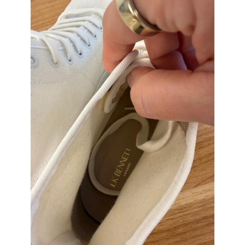 LK Bennett Taylor Canvas High Top Sneakers White Recycled Cotton Size 41 US 10
